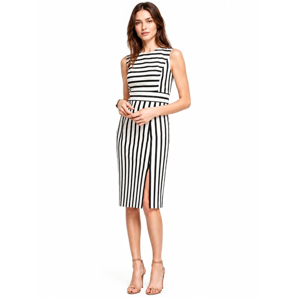 Ann Taylor Classic Black & White Striped Sheath Dress Size 6 LIKE NEW